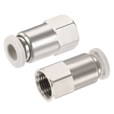 Harfington Push to Connect Fittings 1/8PT Female Thread Fit 6mm Tube OD Nickel-plated Copper Straight Union Fitting, Pack of 2