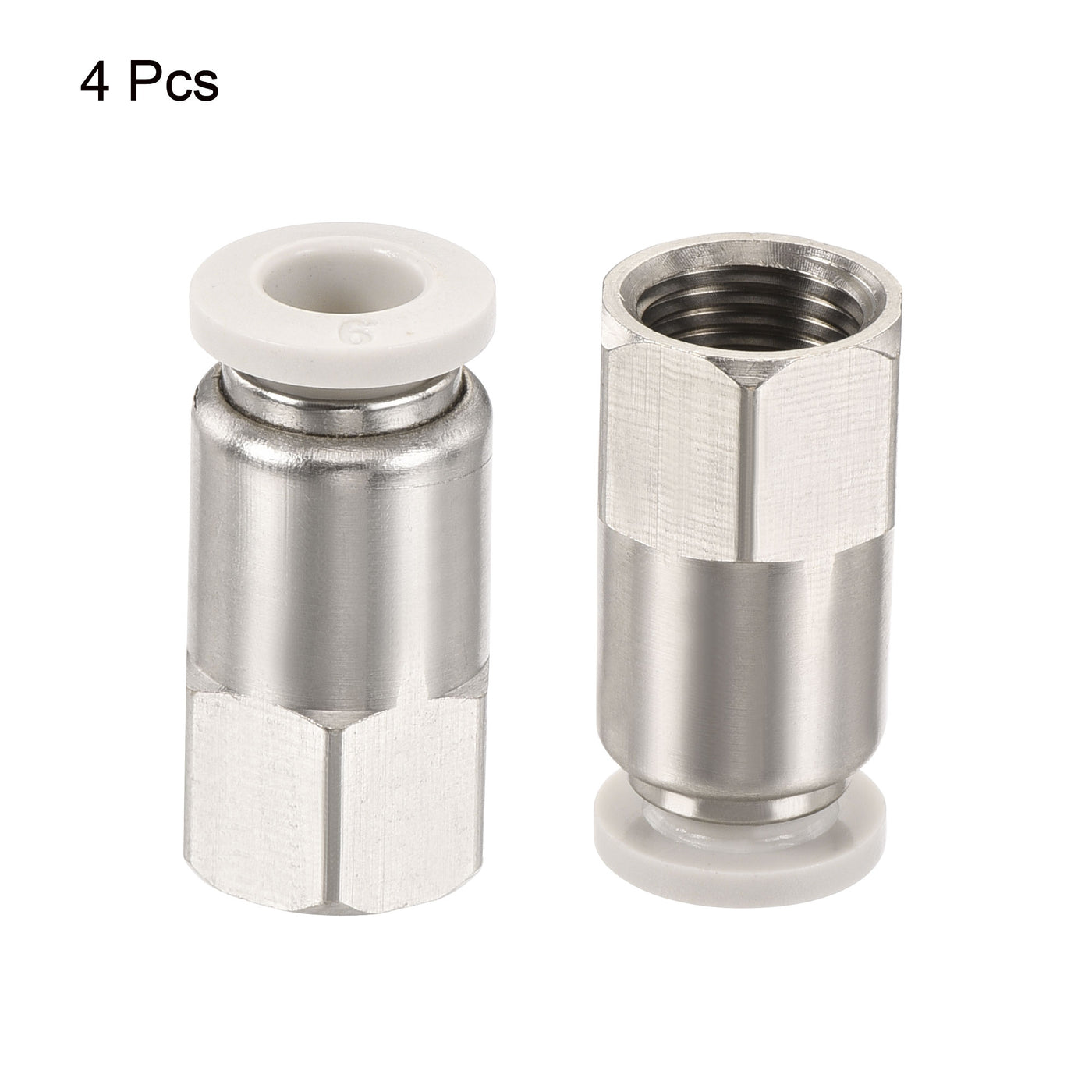 Harfington Push to Connect Fittings 1/8PT Female Thread Fit 6mm Tube OD Nickel-plated Copper Straight Union Fitting, Pack of 4