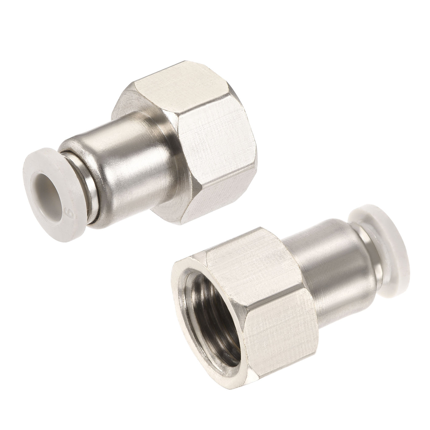 Harfington Push to Connect Fittings 1/4PT Female Thread Fit 6mm Tube OD Nickel-plated Copper Straight Union Fitting, Pack of 2