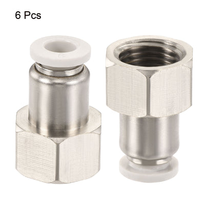 Harfington Push to Connect Fittings 1/4PT Female Thread Fit 6mm Tube OD Nickel-plated Copper Straight Union Fitting, Pack of 6
