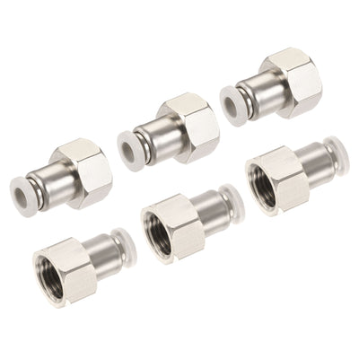 Harfington Push to Connect Fittings 1/4PT Female Thread Fit 6mm Tube OD Nickel-plated Copper Straight Union Fitting, Pack of 6