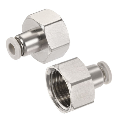 Harfington Push to Connect Fittings 1/2PT Female Thread Fit 6mm Tube OD Nickel-plated Copper Straight Union Fitting, Pack of 2