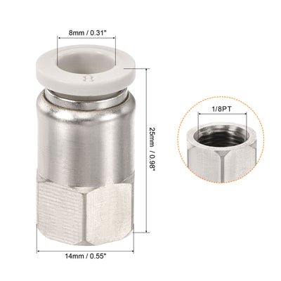 Harfington Push to Connect Fittings 1/8PT Female Thread Fit 8mm Tube OD Nickel-plated Copper Straight Union Fitting, Pack of 4