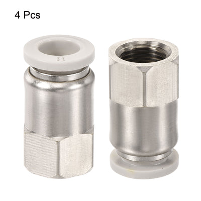 Harfington Push to Connect Fittings 1/8PT Female Thread Fit 8mm Tube OD Nickel-plated Copper Straight Union Fitting, Pack of 4