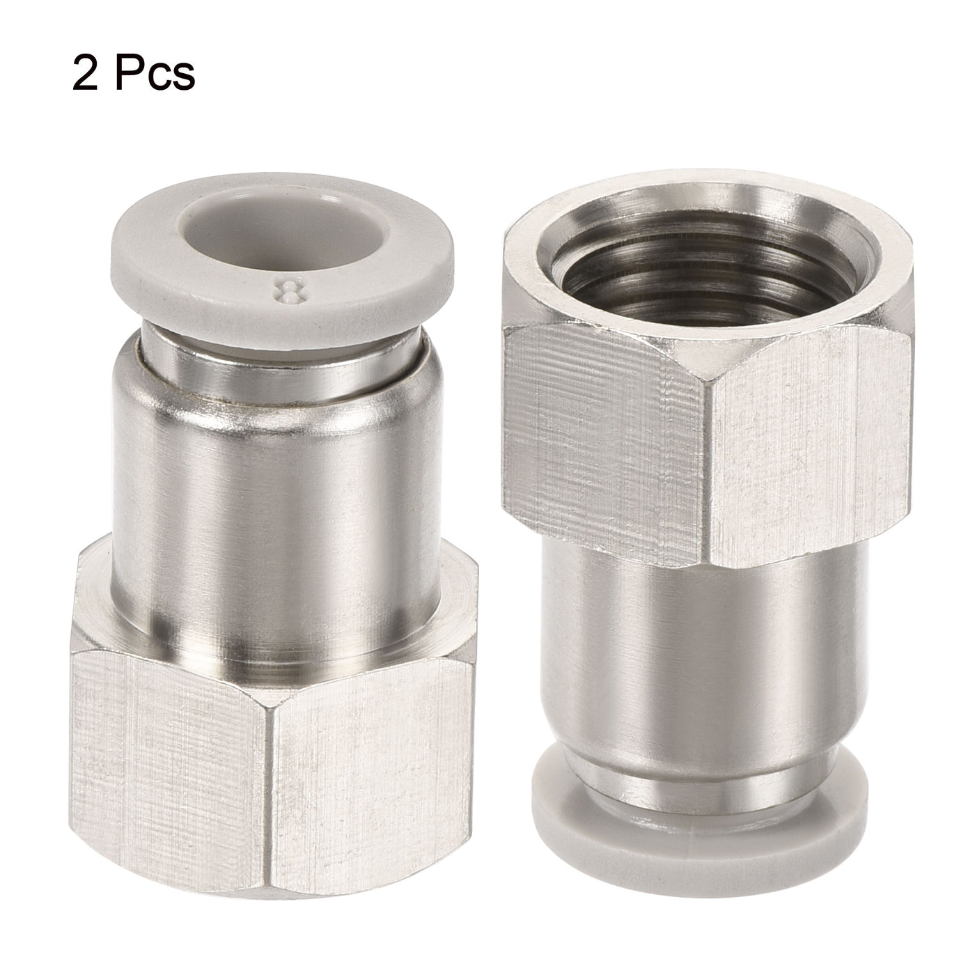 Harfington Push to Connect Fittings 1/4PT Female Thread Fit 8mm Tube OD Nickel-plated Copper Straight Union Fitting, Pack of 2
