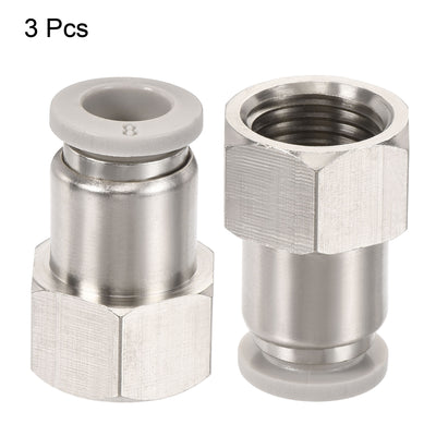 Harfington Push to Connect Fittings 1/4PT Female Thread Fit 8mm Tube OD Nickel-plated Copper Straight Union Fitting, Pack of 3