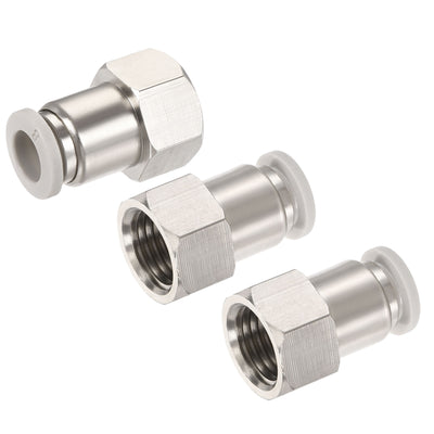 Harfington Push to Connect Fittings 1/4PT Female Thread Fit 8mm Tube OD Nickel-plated Copper Straight Union Fitting, Pack of 3