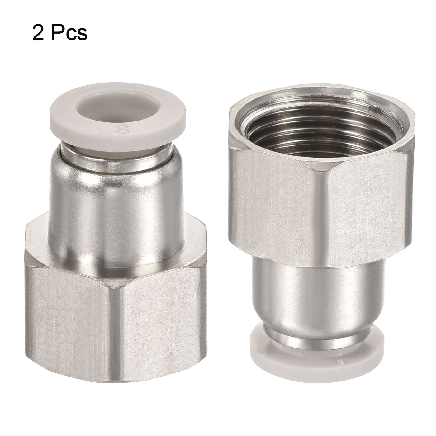 Harfington Push to Connect Fittings 3/8PT Female Thread Fit 8mm Tube OD Nickel-plated Copper Straight Union Fitting, Pack of 2