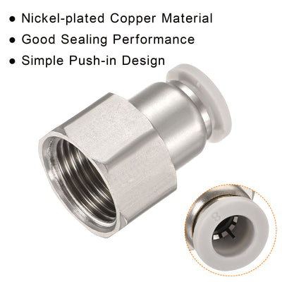 Harfington Push to Connect Fittings 3/8PT Female Thread Fit 8mm Tube OD Nickel-plated Copper Straight Union Fitting, Pack of 2