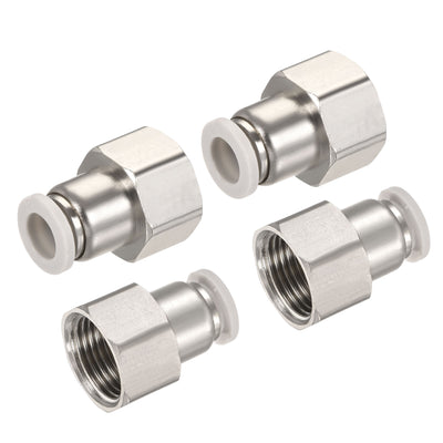 Harfington Push to Connect Fittings 3/8PT Female Thread Fit 8mm Tube OD Nickel-plated Copper Straight Union Fitting, Pack of 4