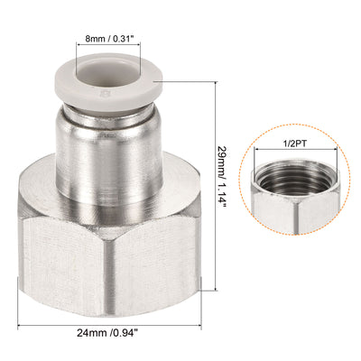 Harfington Push to Connect Fittings 1/2PT Female Thread Fit 8mm Tube OD Nickel-plated Copper Straight Union Fitting, Pack of 2