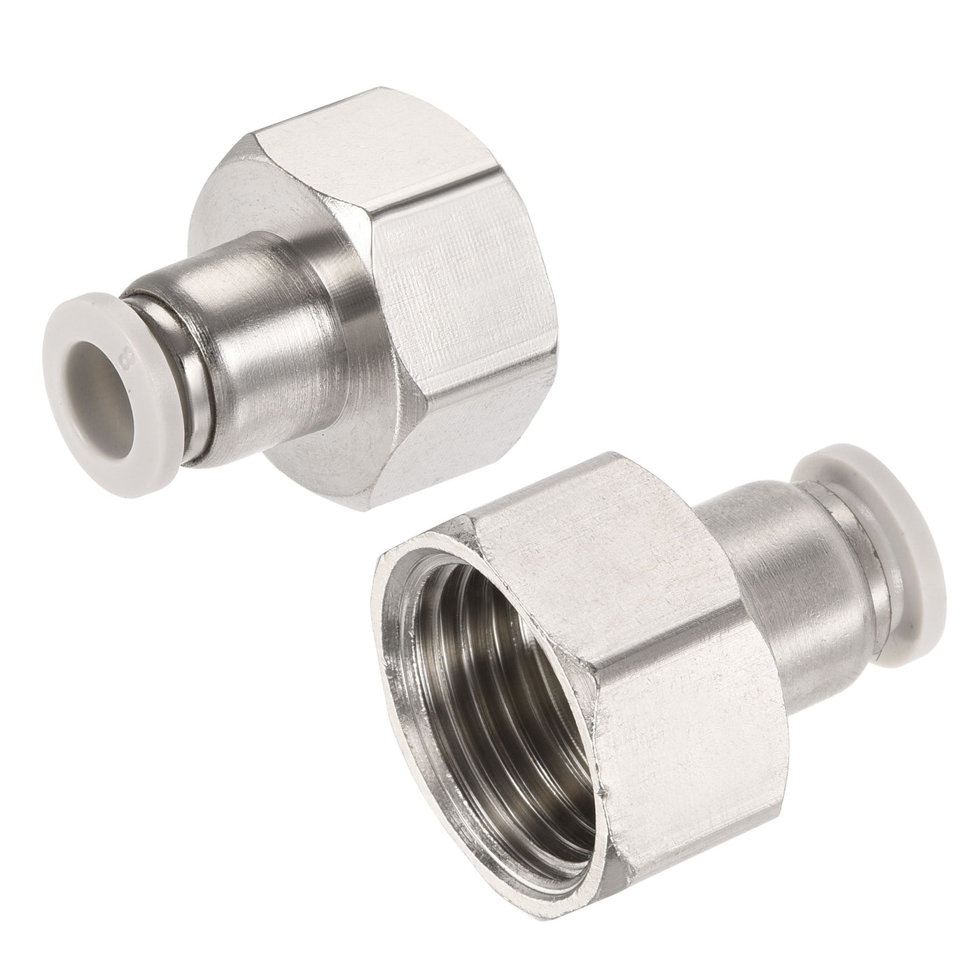 Harfington Push to Connect Fittings 1/2PT Female Thread Fit 8mm Tube OD Nickel-plated Copper Straight Union Fitting, Pack of 2