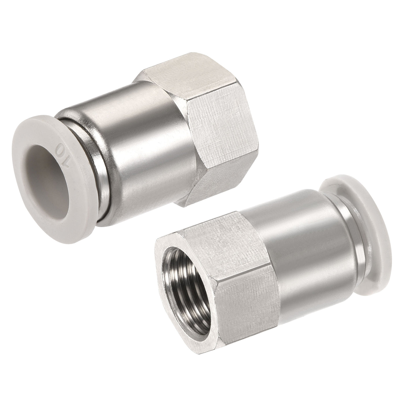 Harfington Push to Connect Fittings 1/4PT Female Thread Fit 10mm Tube OD Nickel-plated Copper Straight Union Fitting, Pack of 2