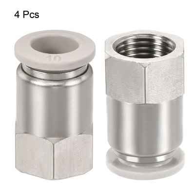 Harfington Push to Connect Fittings 1/4PT Female Thread Fit 10mm Tube OD Nickel-plated Copper Straight Union Fitting, Pack of 4