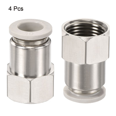 Harfington Push to Connect Fittings 3/8PT Female Thread Fit 10mm Tube OD Nickel-plated Copper Straight Union Fitting, Pack of 4