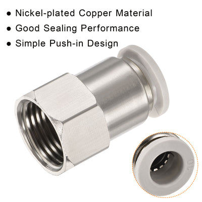 Harfington Push to Connect Fittings 3/8PT Female Thread Fit 10mm Tube OD Nickel-plated Copper Straight Union Fitting, Pack of 4