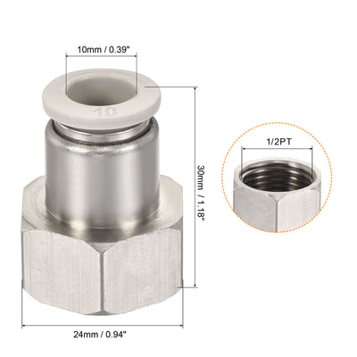 Harfington Push to Connect Fittings 1/2PT Female Thread Fit 10mm Tube OD Nickel-plated Copper Straight Union Fitting, Pack of 2