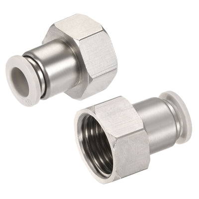 Harfington Push to Connect Fittings 1/2PT Female Thread Fit 10mm Tube OD Nickel-plated Copper Straight Union Fitting, Pack of 2