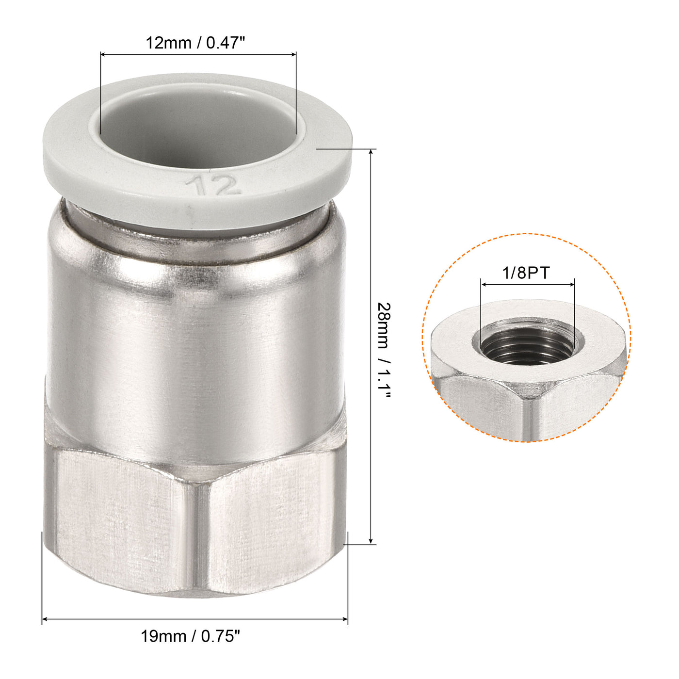 Harfington Push to Connect Fittings 1/8PT Female Thread Fit 12mm Tube OD Nickel-plated Copper Straight Union Fitting