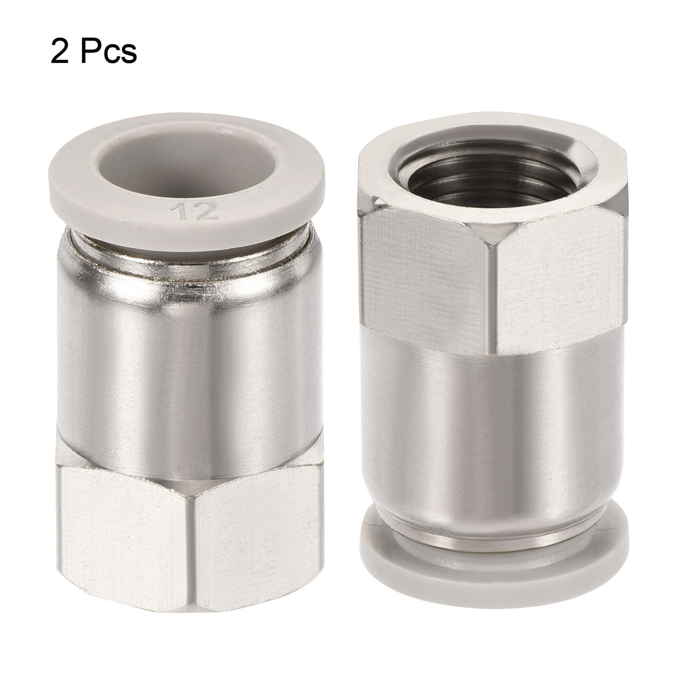 Harfington Push to Connect Fittings 1/4PT Female Thread Fit 12mm Tube OD Nickel-plated Copper Straight Union Fitting, Pack of 2