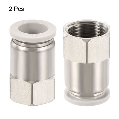 Harfington Push to Connect Fittings 3/8PT Female Thread Fit 12mm Tube OD Nickel-plated Copper Straight Union Fitting, Pack of 2