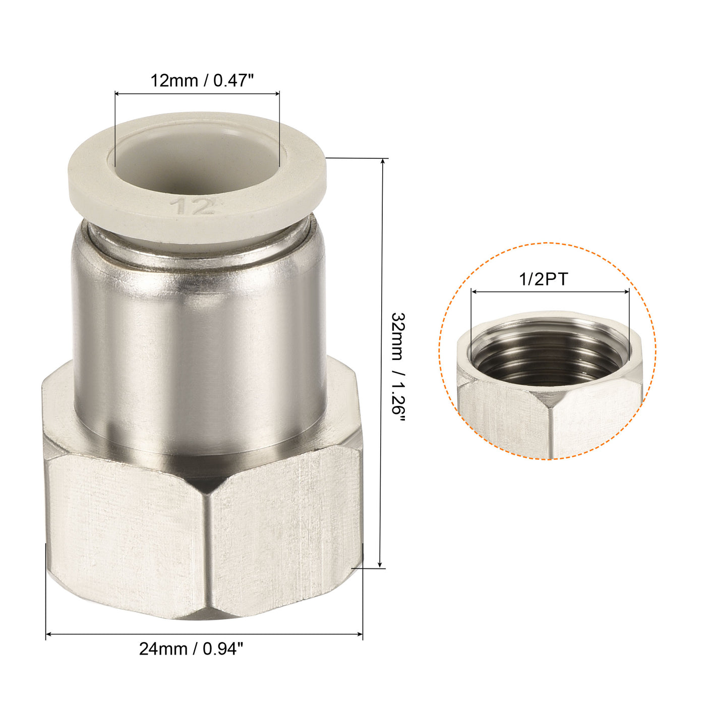 Harfington Push to Connect Fittings 1/2PT Female Thread Fit 12mm Tube OD Nickel-plated Copper Straight Union Fitting