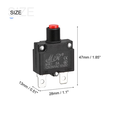 Harfington Circuit Overload Protector 5A/10A/15A/20A/30A AC125/250V DC32V Push Button Thermal Circuit Breaker for Air Compressor with Waterproof Caps