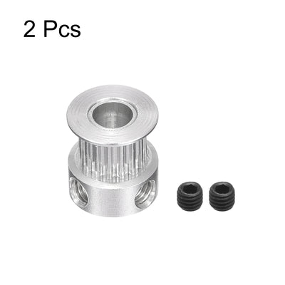 Harfington 16 Teeth 6mm Bore Timing Pulley, Aluminium Synchronous Wheel Silver for 3D Printer Belt, CNC Machine, Pack of 2