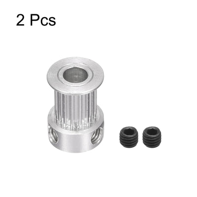 Harfington 16 Teeth 5mm Bore Timing Pulley, 18mm Height Aluminium Synchronous Wheel Silver for 3D Printer Belt, CNC Machine, Pack of 2
