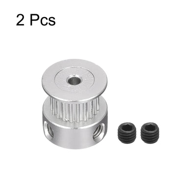 Harfington 20 Teeth 3mm Bore Timing Pulley, Aluminium Synchronous Wheel Silver for 3D Printer Belt, CNC Machine, Pack of 2