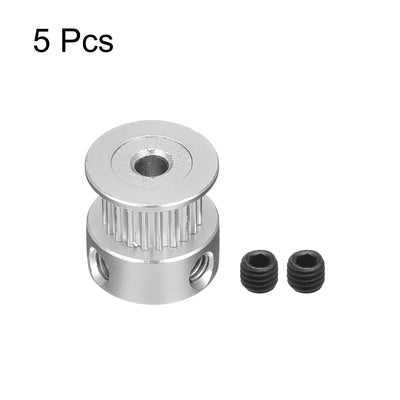 Harfington 20 Teeth 4mm Bore Timing Pulley, Aluminium Synchronous Wheel Silver for 3D Printer Belt, CNC Machine, Pack of 5