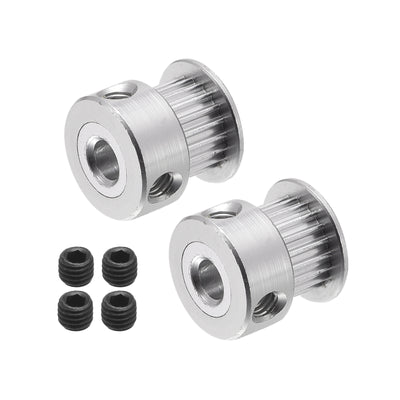 Harfington 20 Teeth 5mm Bore Timing Pulley, Aluminium Synchronous Wheel Silver for 3D Printer Belt, CNC Machine, Pack of 5