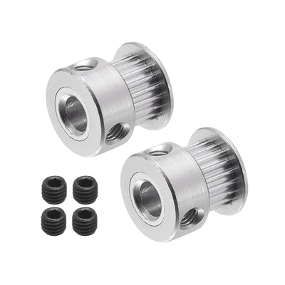 Harfington 20 Teeth 6.35mm Bore Timing Pulley, Aluminium Synchronous Wheel Silver for 3D Printer Belt, CNC Machine, Pack of 2