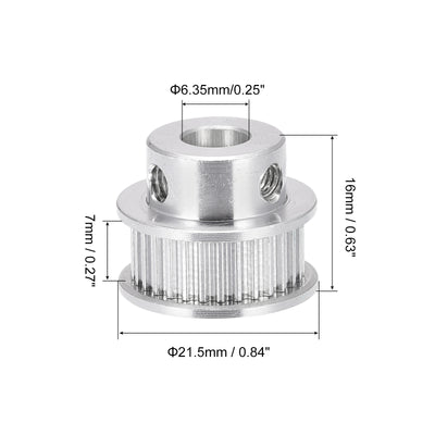 Harfington 30 Teeth 6.35mm Bore Timing Pulley, Aluminium Synchronous Wheel Silver for 3D Printer Belt, CNC Machine, Pack of 2
