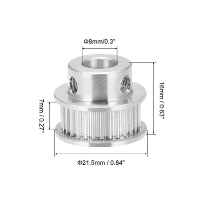 Harfington 30 Teeth 8mm Bore Timing Pulley, Aluminium Synchronous Wheel Silver for 3D Printer Belt, CNC Machine, Pack of 2
