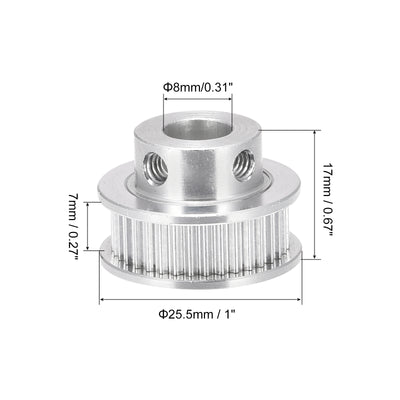 Harfington 36 Teeth 8mm Bore Timing Pulley, Aluminium Synchronous Wheel Silver for 3D Printer Belt, CNC Machine, Pack of 2
