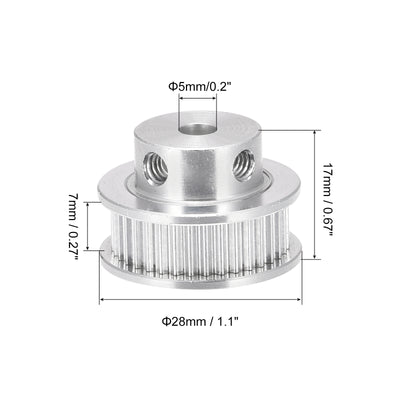 Harfington 40 Teeth 5mm Bore Timing Pulley, Aluminium Synchronous Wheel Silver for 3D Printer Belt, CNC Machine, Pack of 2