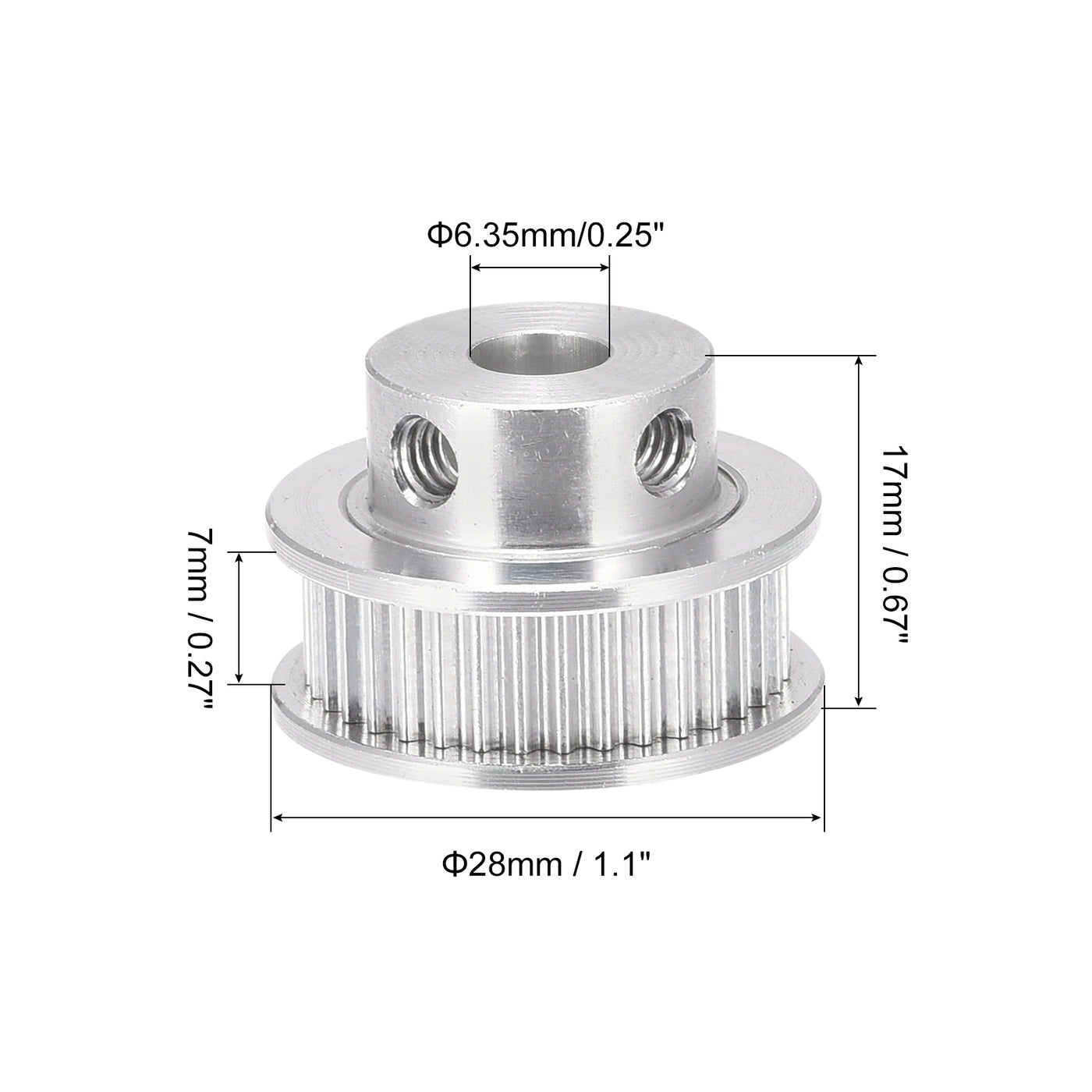 Harfington 40 Teeth 6.35mm Bore Timing Pulley, Aluminium Synchronous Wheel Silver for 3D Printer Belt, CNC Machine