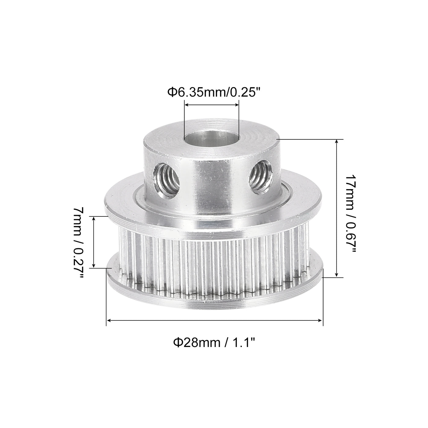 Harfington 40 Teeth 6.35mm Bore Timing Pulley, Aluminium Synchronous Wheel Silver for 3D Printer Belt, CNC Machine, Pack of 2