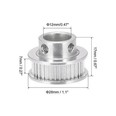 Harfington 40 Teeth 12mm Bore Timing Pulley, Aluminium Synchronous Wheel Silver for 3D Printer Belt, CNC Machine, Pack of 2