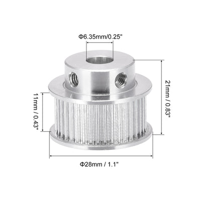 Harfington 40 Teeth 6.35mm Bore Timing Pulley Synchronous Wheel Silver, for 3D Printer Belts, CNC Machine, Pack of 2