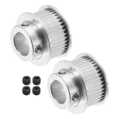 Harfington 40 Teeth 12mm Bore Timing Pulley Synchronous Wheel Silver, for 3D Printer Belts, CNC Machine, Pack of 2