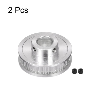 Harfington 60 Teeth 10mm Bore Timing Pulley, Aluminium Synchronous Wheel Silver for 3D Printer Belt, CNC Machine, Pack of 2