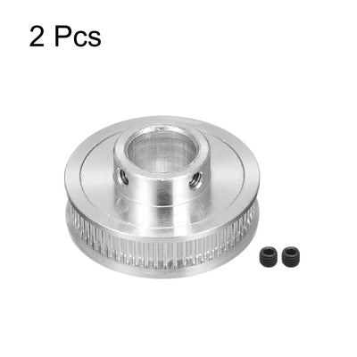 Harfington 60 Teeth 12mm Bore Timing Pulley, Aluminium Synchronous Wheel Silver for 3D Printer Belt, CNC Machine, Pack of 2