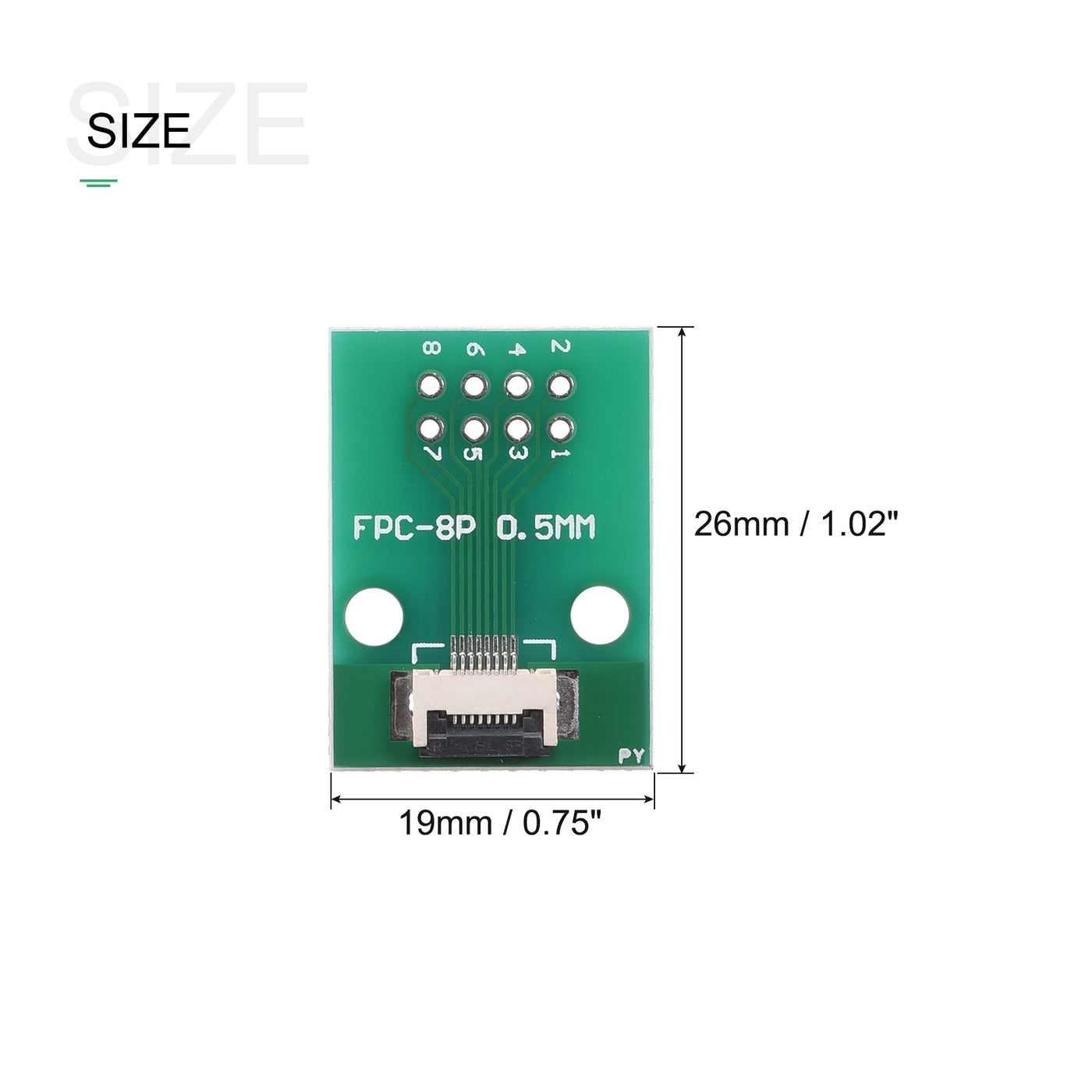 Harfington FPC Converter Board 8P 0.5mm on Socket Side, Back 1.0mm, to DIP 2.54mm 2pcs