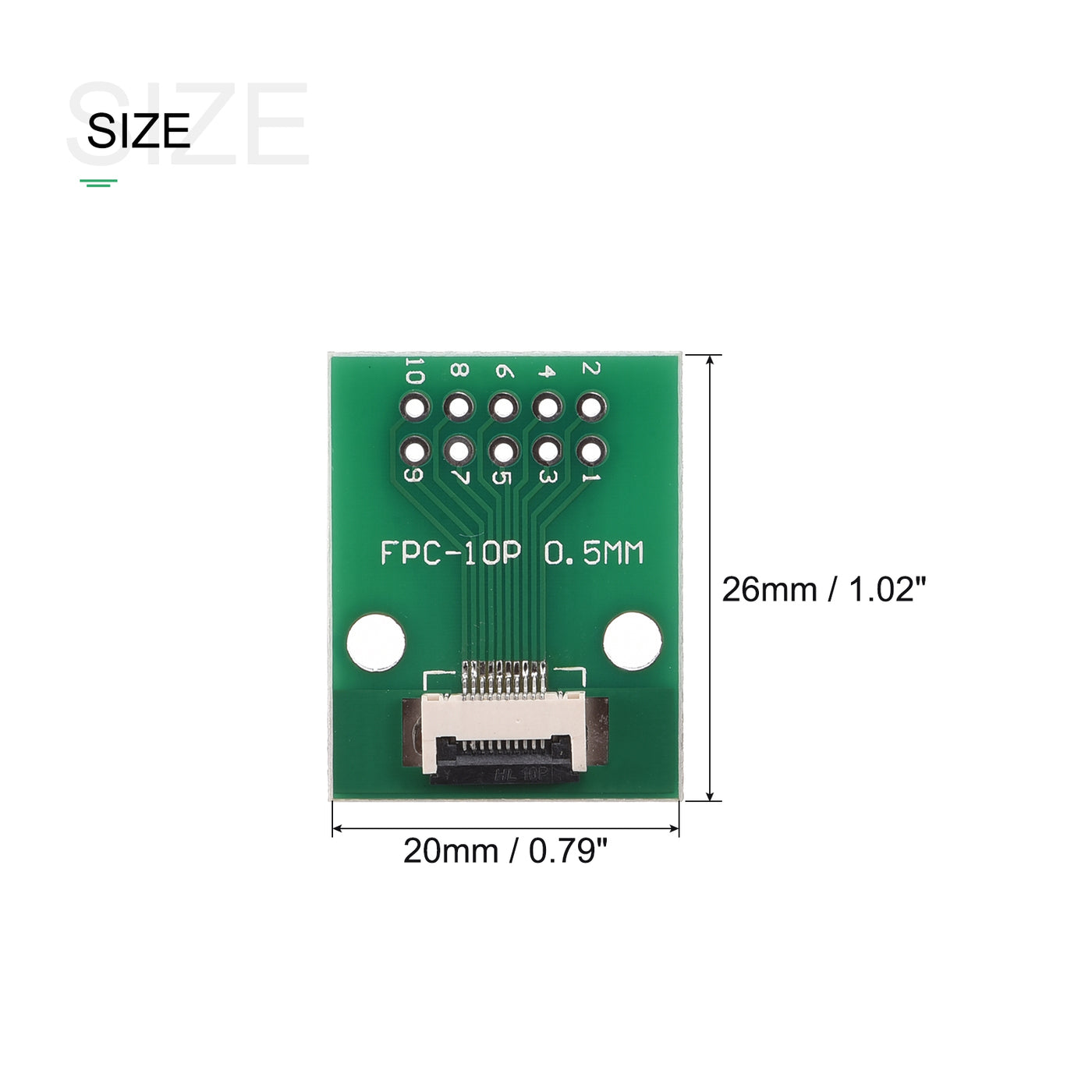 Harfington FPC Converter Board 10P 0.5mm on Socket Side, Back 1.0mm, to DIP 2.54mm 2pcs
