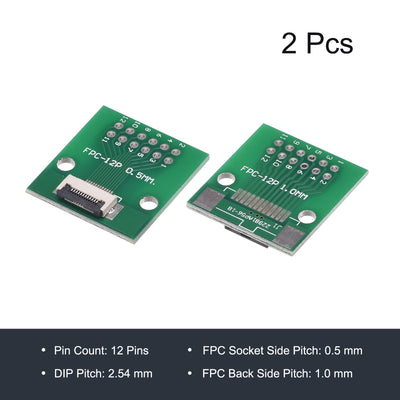 Harfington FPC Converter Board 12P 0.5mm on Socket Side, Back 1.0mm, to DIP 2.54mm 2pcs