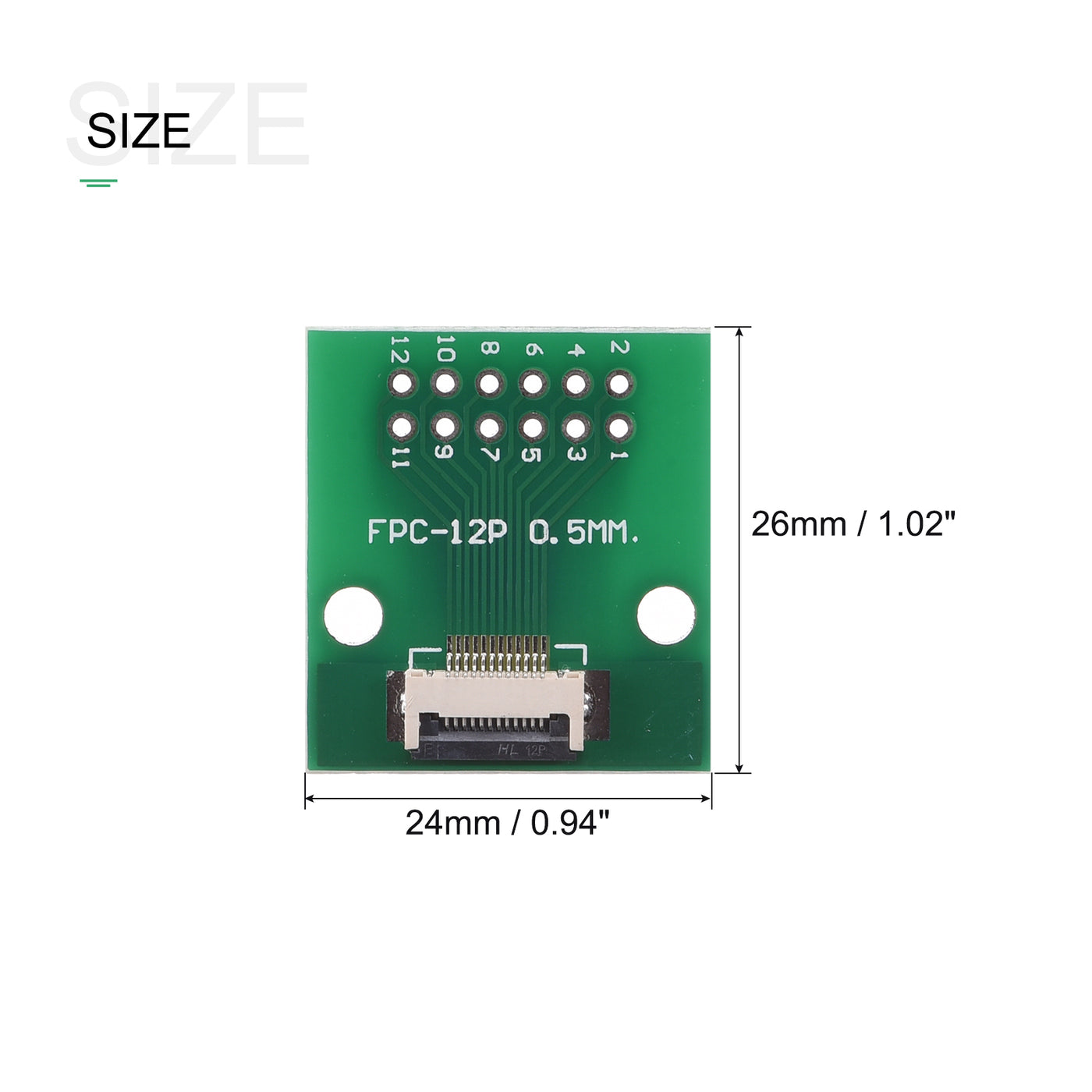 Harfington FPC Converter Board 12P 0.5mm on Socket Side, Back 1.0mm, to DIP 2.54mm 5pcs