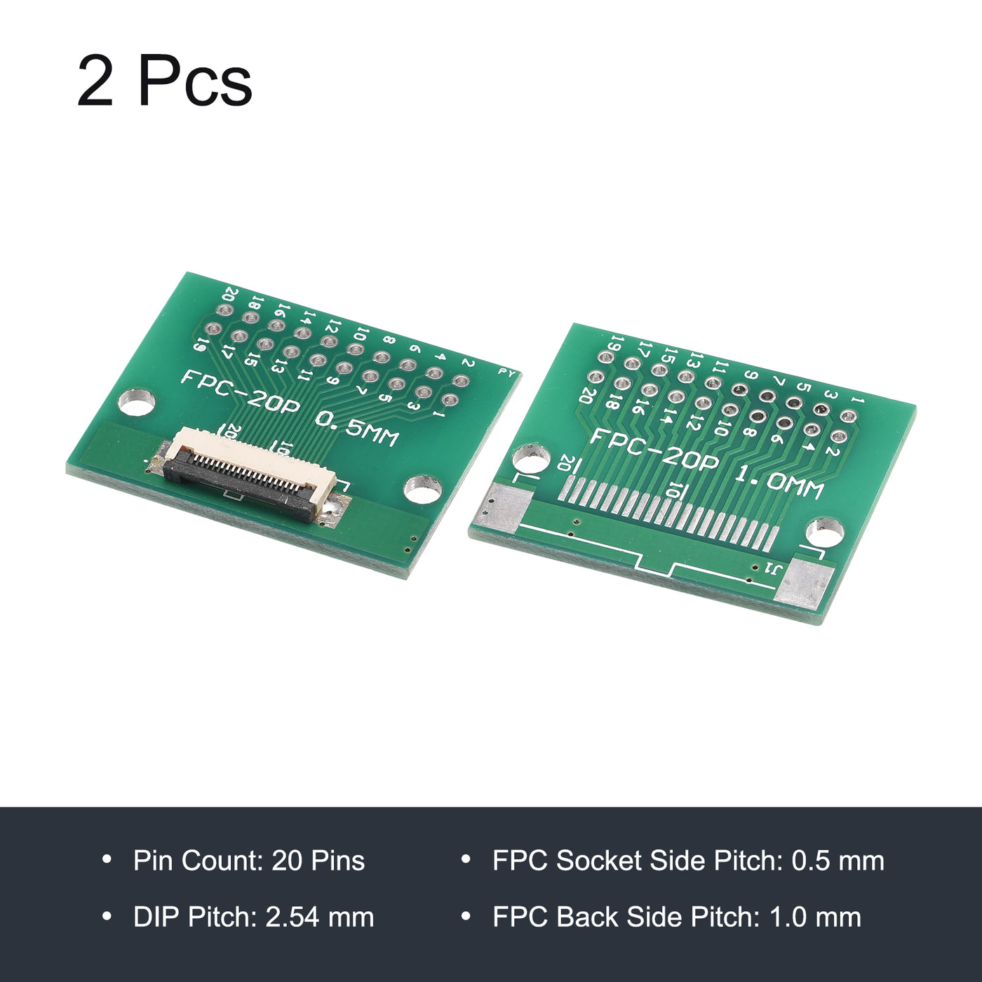Harfington FPC Converter Board 20P 0.5mm on Socket Side, Back 1.0mm, to DIP 2.54mm 2pcs