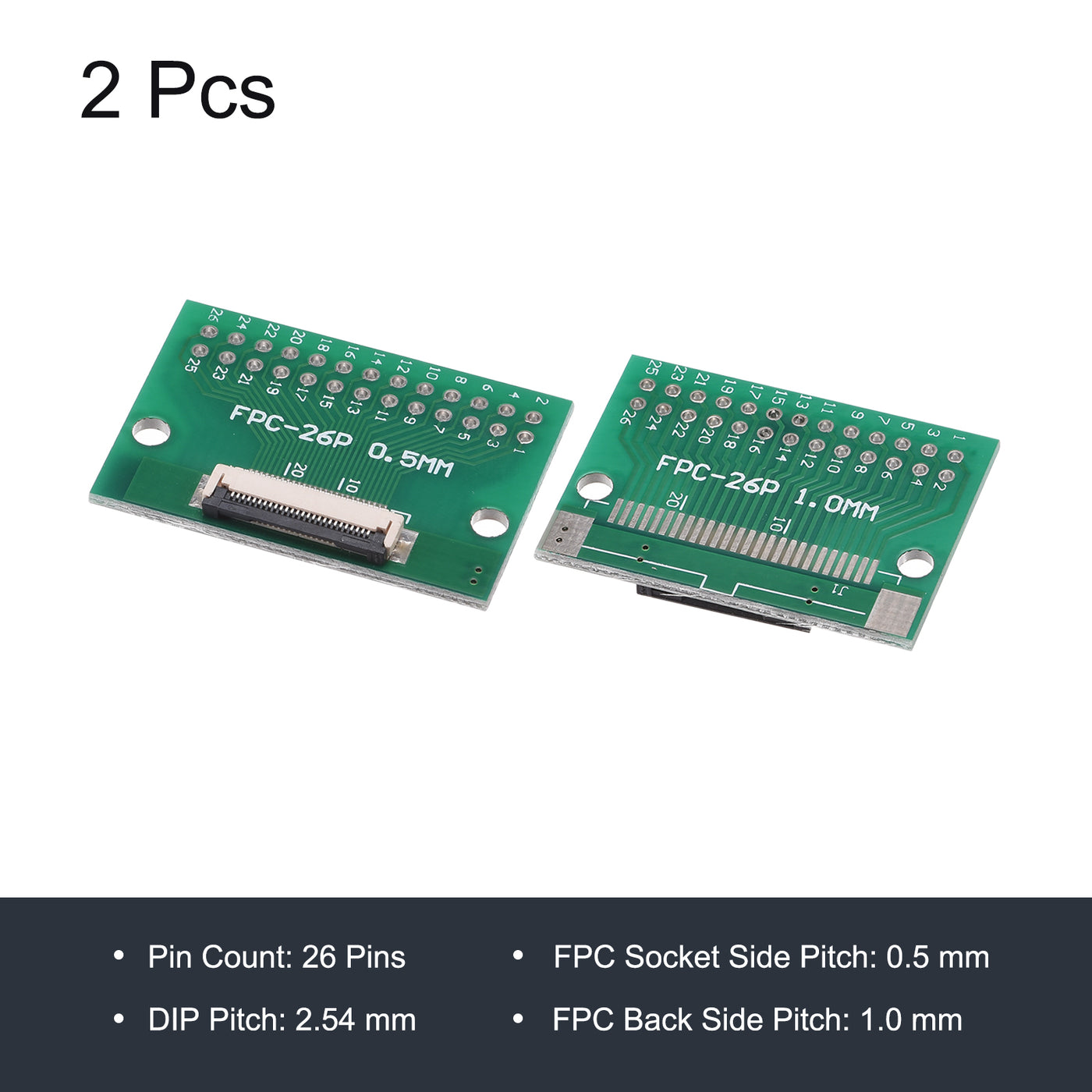 Harfington FPC Converter Board 26P 0.5mm on Socket Side, Back 1.0mm, to DIP 2.54mm 2pcs